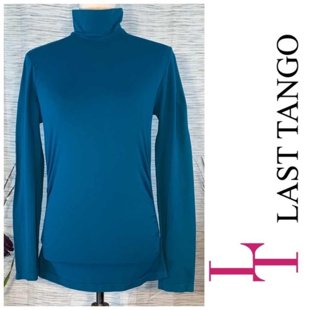 Last Tango TEAL long sleeve body suit top with ruched sides.